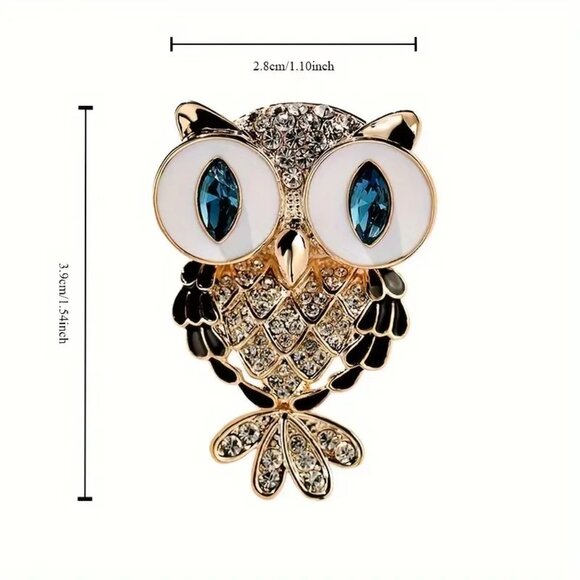 Owl Brooch Rhinestone Enamel Pin Gold Gems Colorful Glam Sparkle Stylish Retro - Picture 3 of 3